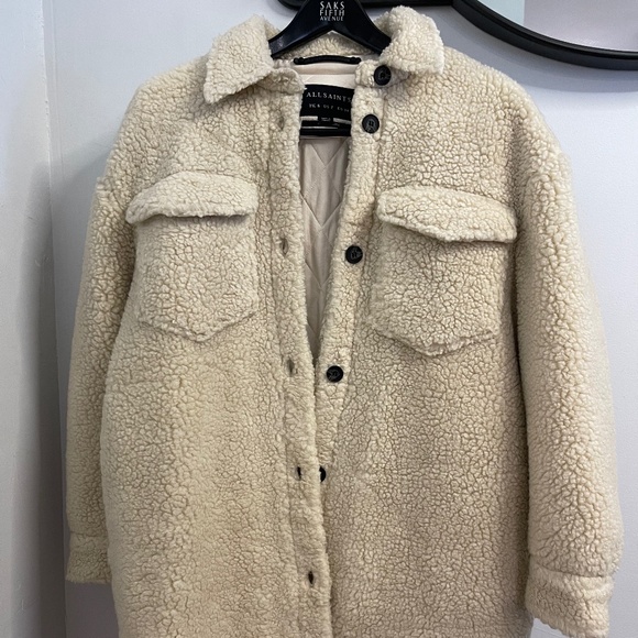 All Saints off white Teddy/Sherpa Shacket - Picture 1 of 4